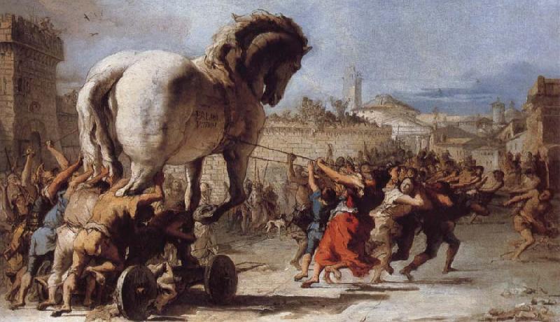 TIEPOLO, Giovanni Domenico The Building of the Trojan Horse The Procession of the Trojan Horse into Troy Germany oil painting art